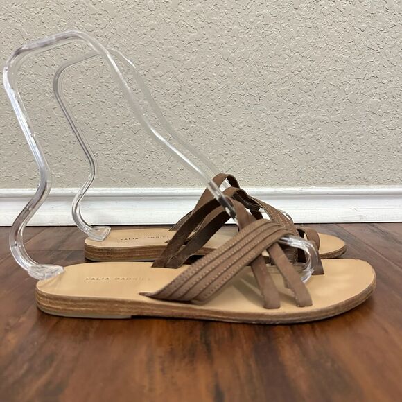 VALIA GABRIEL Sandals Taupe Leather Toe-Ring Flat Slide - Picture 3 of 10